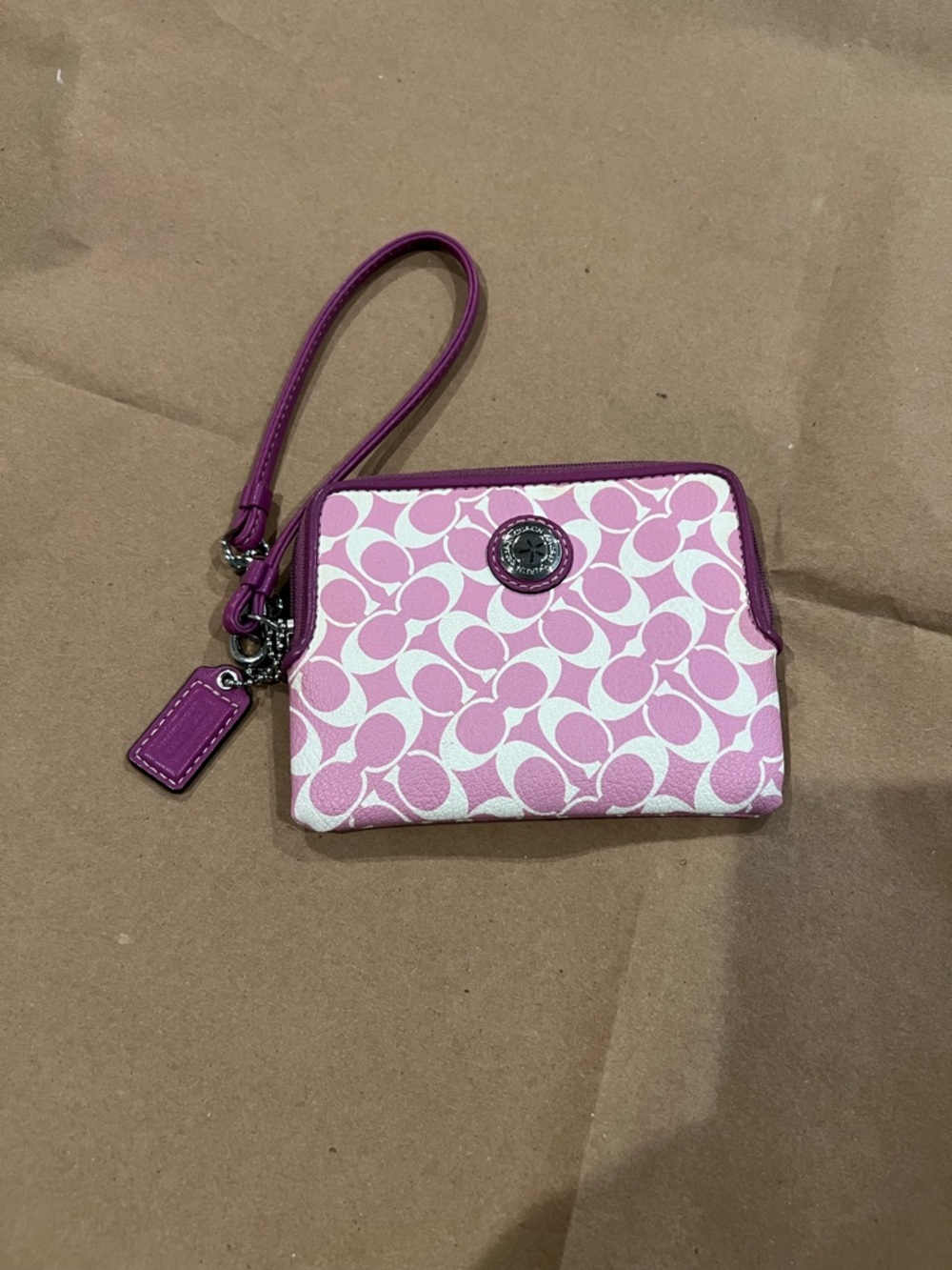 Coach Pink and Cream Signature Snap Wallet